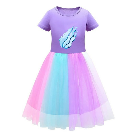 Tulle Flame Dress for Girls – Preston Playz Rainbow Skirt Style – Short Sleeve Comfortable Summer Clothing for Kids