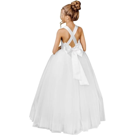 Tulle Flower Girl Dress Elegant Puffy Pageant Dresses Sparkly Pearls Prom Ball Gowns SQZU002