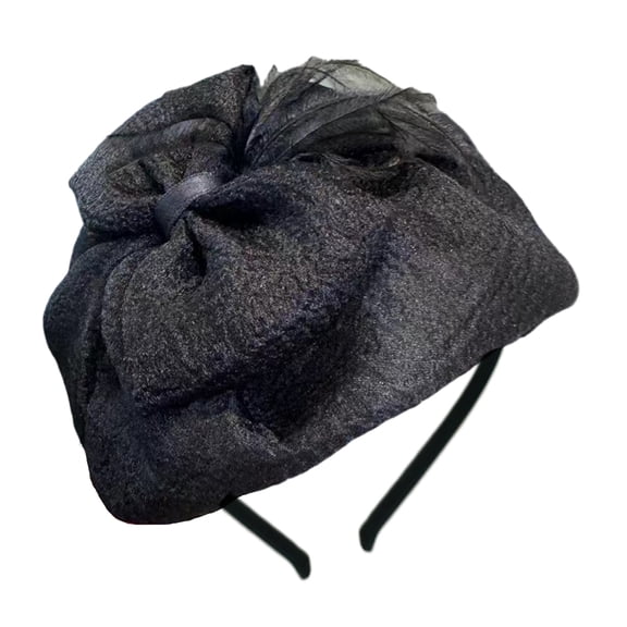 Tulle Half Caps Bowknot Hairhoop for Women French Headband 1920s Fascinator Evening Dresses Hat for Formal Occasion