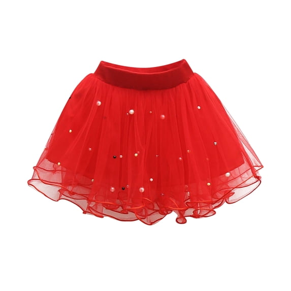Tulle Skirt,Girls Mesh Skirt Spring Design Nailed Beads Pengpeng Base Girls All Seasons Skirt for Casual Wear Party Festive Occasions and Everyday Use,Tutu for Girls,Red,5-6 Years