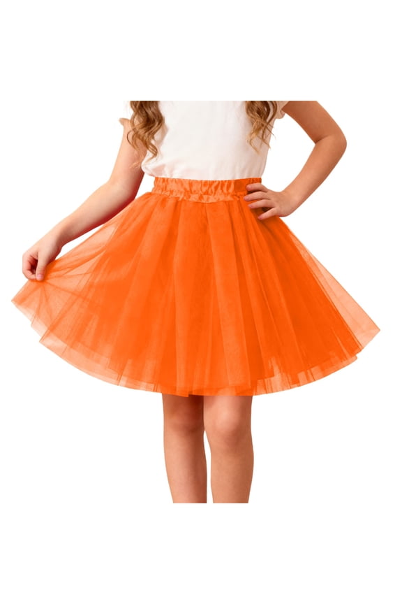 Tulle Skirt,Girls Tutu Skirt with Elastic Waistband Layered Net Tulle Dance Skirt for Birthday Party Princess Dress Up Play Celebration,Tutu for Girls,Orange,3-8 Years