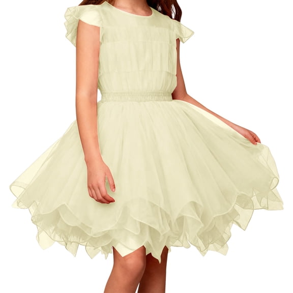 Tulle Skirt,Girls Tutu Skirt Layered Puffy Short Flowy Sheer Fabric Elegant Design Girls Ballet Dance Dress for Party Performance Festive Celebrations,Tutu for Girls,Light Yellow,One Size
