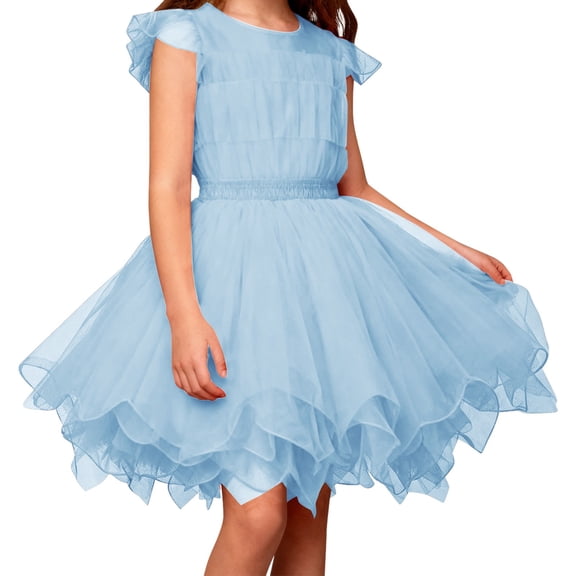 Tulle Skirt,Girls Tutu Skirt Layered Puffy Short Flowy Sheer Fabric Elegant Design Girls Ballet Dance Dress for Party Performance Festive Celebrations,Tutu for Girls,Light Blue,One Size