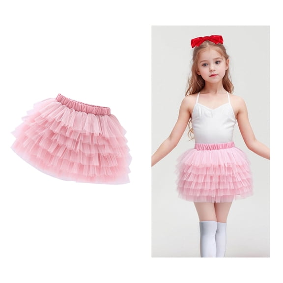 Tulle Skirt Layered Pink Tutu Elastic Waist Ballet Tutu for Girls Fairy Dress 4-5 Years
