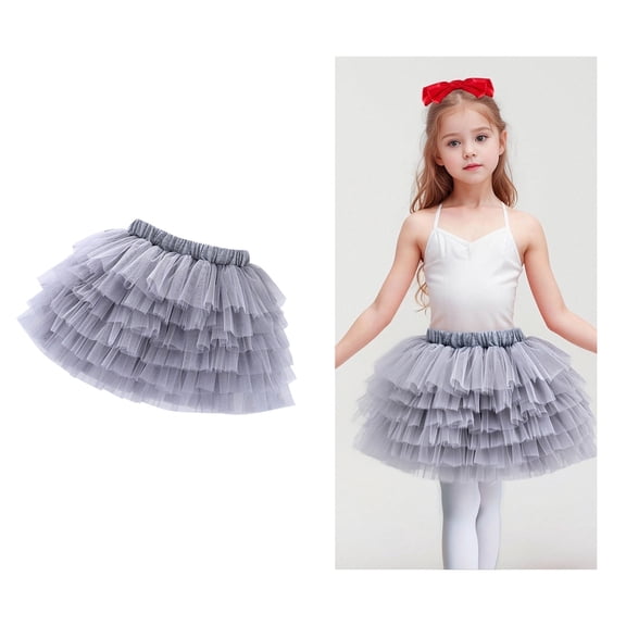 Tulle Skirt Layers Grey Tutu Elastic Waist Princess Ballet Dress Birthday Dresses 2-3 Years