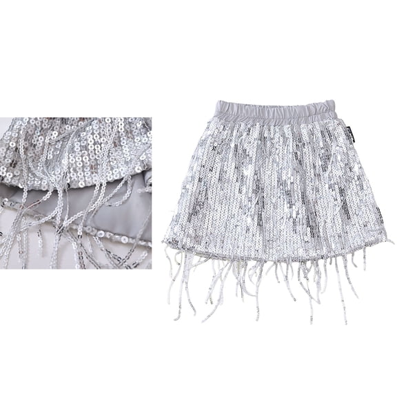 Tulle Skirt Layers Silver Tutu Sparkly Sequin Skirt Elastic Waist Princess Ballet Dress Summer Princess Party Dress 3-4 Years