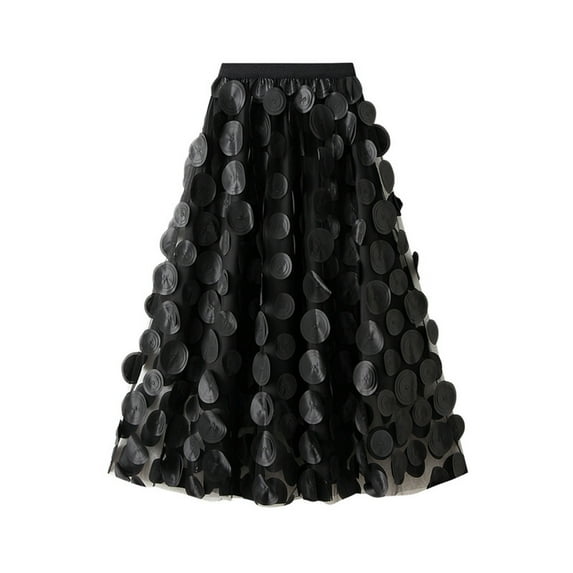 Tulle Skirt Women 3D Polka Dot Elastic Waist Mesh Flowy A-Line Midi Skirts Wedding Halloween Party Outfit
