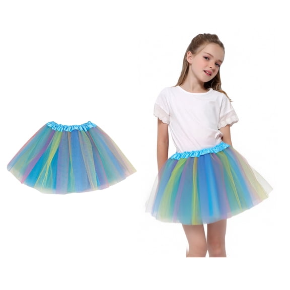 Tulle Skirt for Girls Layered Blue Tutu Elastic Waist Ballet Dress Thanksgiving Tutu
