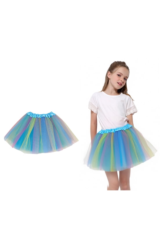 Tulle Skirt for Girls Layered Blue Tutu Elastic Waist Ballet Dress Thanksgiving Tutu