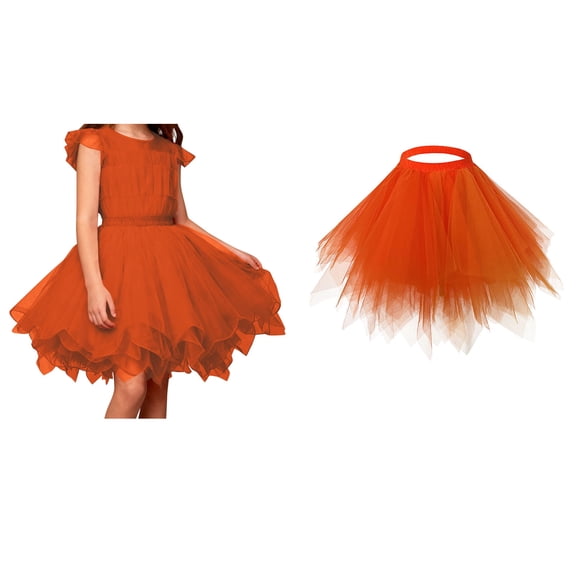 Tulle Skirt for Girls Layers Orange Tutu Elastic Waist Ballet Dance Tutu Dress Birthday Party Dresses
