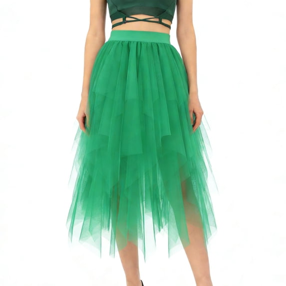 Tulle Skirts for Girls High Elastic Waist Midi Skirt Tutu A-Line Mesh Layered Skirts