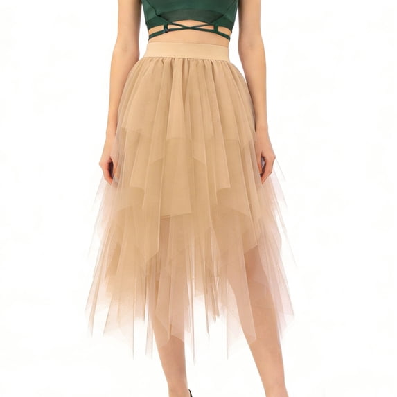 Tulle Skirts for Girls High Elastic Waist Midi Skirt Tutu A-Line Mesh Layered Skirts