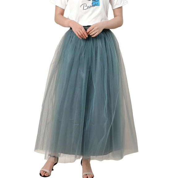 Tulle Skirts for Women A Line Tutu Skirts Elastic High Waist Layered Mesh Prom Party Long Skirt Wedding Party Petticoat Dress