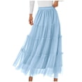 thumbnail image 1 of Tulle Skirts for Women Chiffon Elastic High Waist A Line Midi Dresses Solid Color Tiered Flowy Fairy Dress, 1 of 4