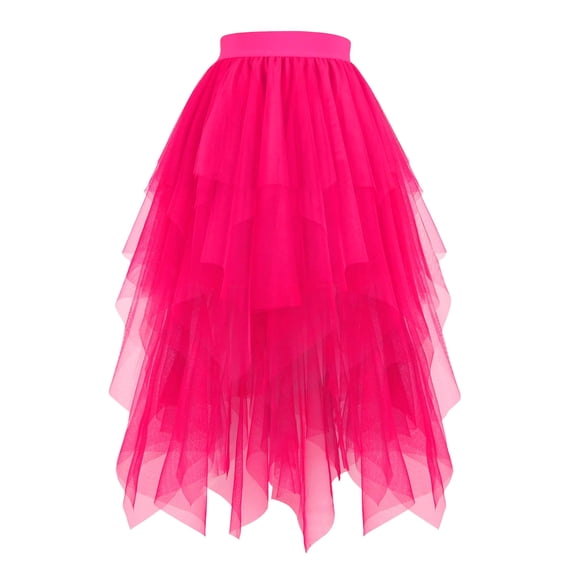 Zunfeo Tulle Skirts for Women Elastic High Waisted Tutu Skirts A-line Long Mesh Tiered Skirt for Dance Party Hot Pink S
