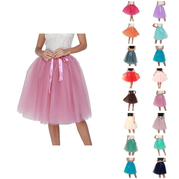 Tulle Skirts for Women Elastic Waist Lace Up Bow Knee Length Layered Mesh Flowy A Line Tutu Skirts Puffy Skirt Fairy Skirt