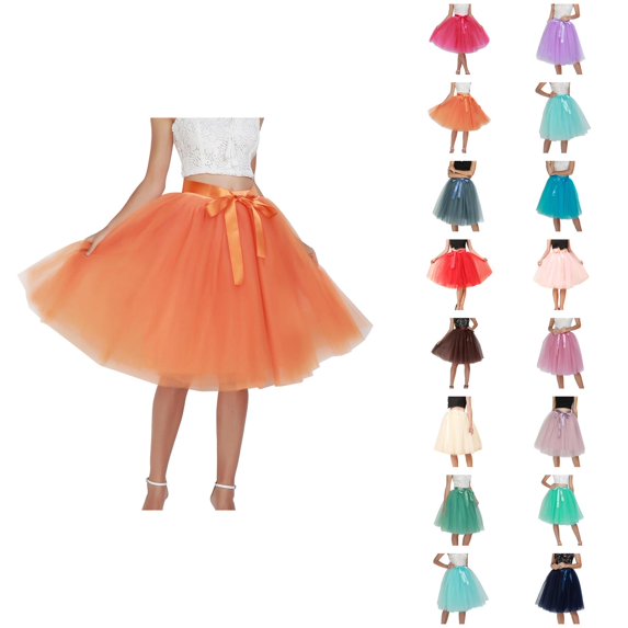 Tulle Skirts for Women Elastic Waist Lace Up Bow Knee Length Layered Mesh Flowy A Line Tutu Skirts Puffy Skirt Fairy Skirt