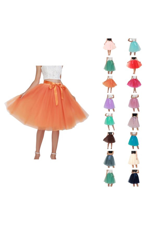 Tulle Skirts for Women Elastic Waist Lace Up Bow Knee Length Layered Mesh Flowy A Line Tutu Skirts Puffy Skirt Fairy Skirt