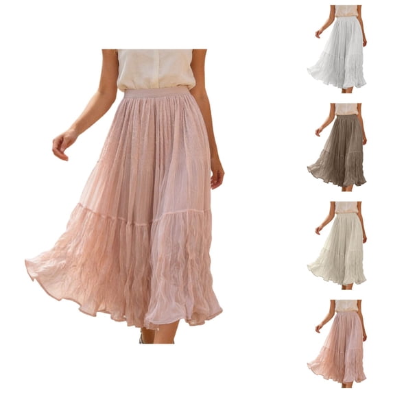 Tulle Skirts for Women Elastic Waist Pleated Mesh A Line Flowy Midi Skirt Elegant Tutu Skirt