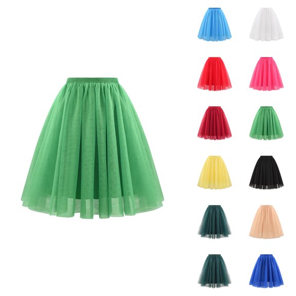 Tulle Skirts for Women Elastic Waist Pleated Mesh A Line Mid Length Puffy Skirt Adult Tutu Skirts Fluffy Dancing Skirt