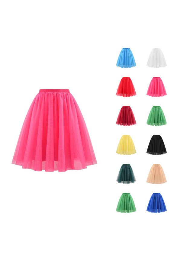 Tulle Skirts for Women Elastic Waist Pleated Mesh A Line Mid Length Puffy Skirt Adult Tutu Skirts Fluffy Dancing Skirt