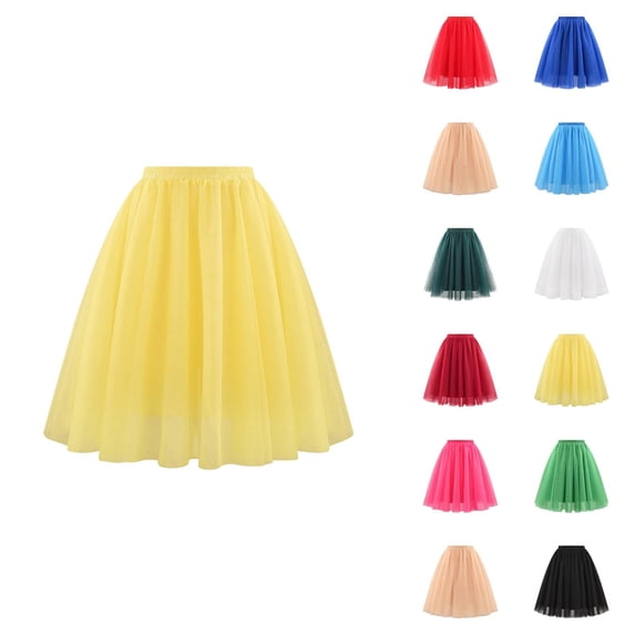 Tulle Skirts for Women Elastic Waist Pleated Mesh A Line Mid Length Puffy Skirt Adult Tutu Skirts Fluffy Dancing Skirt
