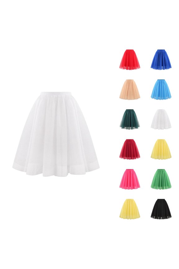 Tulle Skirts for Women Elastic Waist Pleated Mesh A Line Mid Length Puffy Skirt Adult Tutu Skirts Fluffy Dancing Skirt