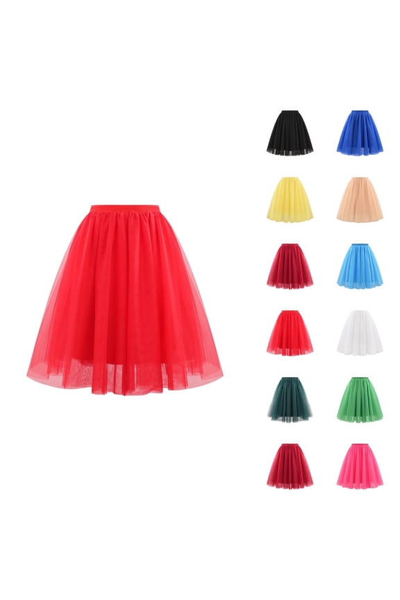 Tulle Skirts for Women Elastic Waist Pleated Mesh Mid Length A Line Puffy Skirt Adult Tutu Skirts Fluffy Dancing Skirt