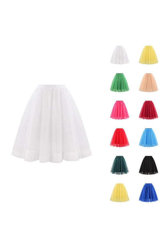 Tulle Skirts for Women Elastic Waist Pleated Mesh Mid Length A Line Puffy Skirt Adult Tutu Skirts Fluffy Dancing Skirt