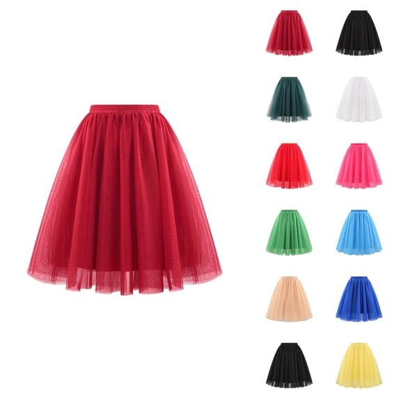 Tulle Skirts for Women Elastic Waist Pleated Mesh Mid Length A Line Puffy Skirt Adult Tutu Skirts Fluffy Dancing Skirt