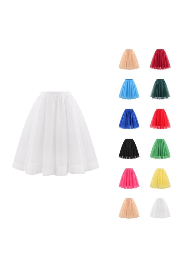 Tulle Skirts for Women Elastic Waist Pleated Mesh Mid Length A Line Puffy Skirt Adult Tutu Skirts Fluffy Dancing Skirt