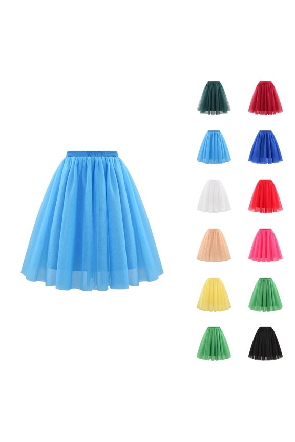 Tulle Skirts for Women Elastic Waist Pleated Mesh Mid Length A Line Puffy Skirt Adult Tutu Skirts Fluffy Dancing Skirt