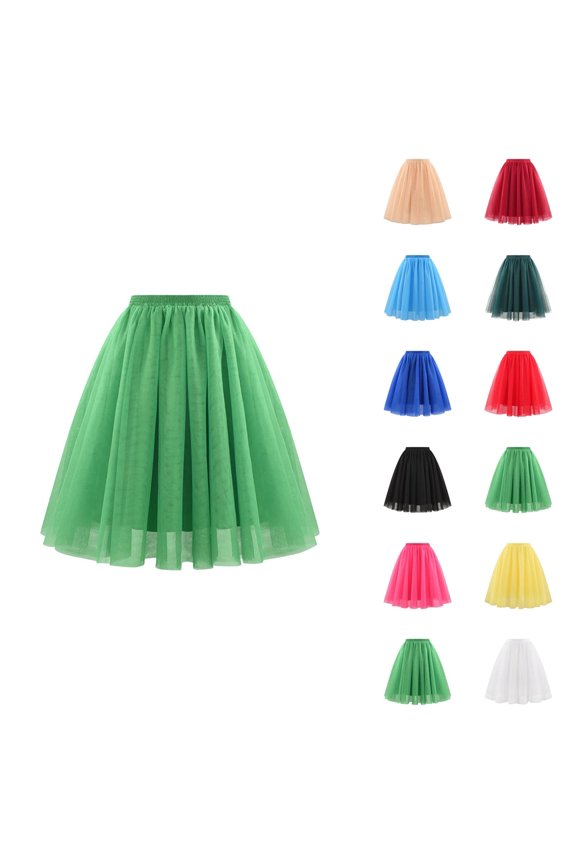 Tulle Skirts for Women Elastic Waist Pleated Mesh Mid Length A Line Puffy Skirt Adult Tutu Skirts Fluffy Dancing Skirt