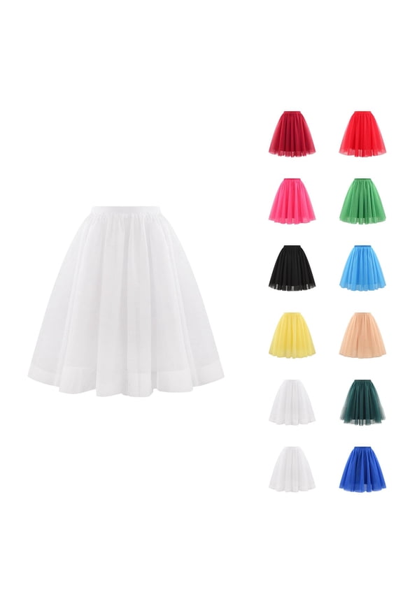 Tulle Skirts for Women Elastic Waist Pleated Mesh Mid Length A Line Puffy Skirt Adult Tutu Skirts Fluffy Dancing Skirt