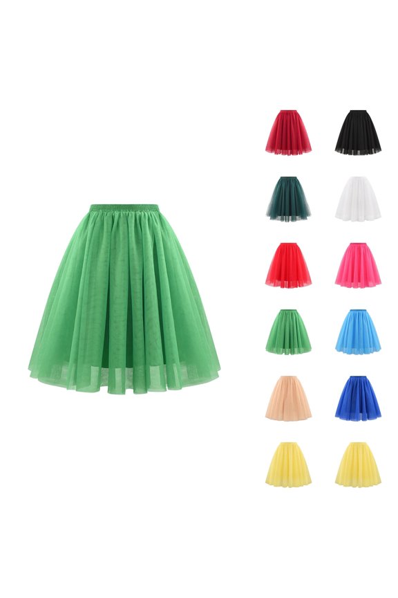 Tulle Skirts for Women Elastic Waist Pleated Mesh Mid Length A Line Puffy Skirt Adult Tutu Skirts Fluffy Dancing Skirt