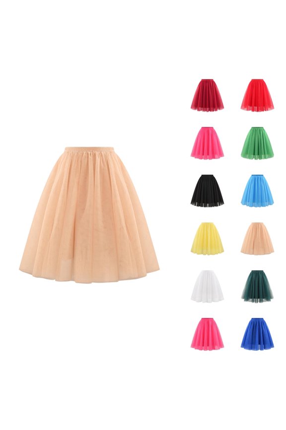 Tulle Skirts for Women Elastic Waist Pleated Mesh Mid Length A Line Puffy Skirt Adult Tutu Skirts Fluffy Dancing Skirt