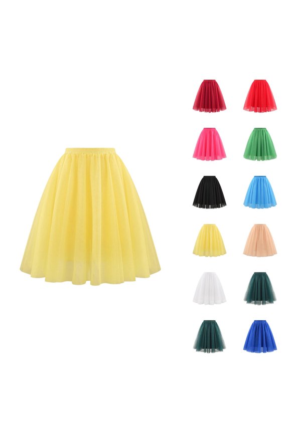 Tulle Skirts for Women Elastic Waist Pleated Mesh Mid Length A Line Puffy Skirt Adult Tutu Skirts Fluffy Dancing Skirt