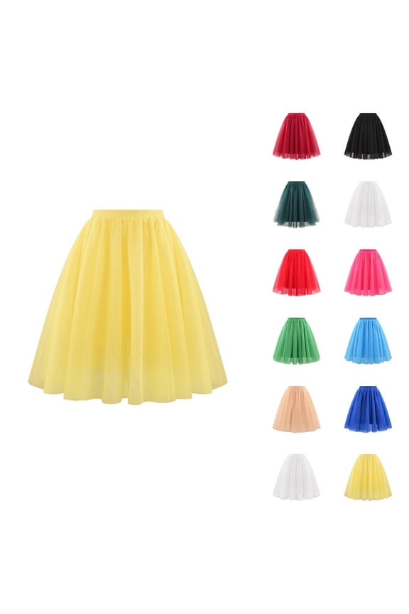 Tulle Skirts for Women Elastic Waist Pleated Mesh Mid Length A Line Puffy Skirt Adult Tutu Skirts Fluffy Dancing Skirt