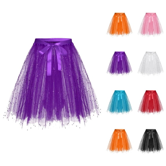 Tulle Skirts for Women Glitter Sequin 3 Layer Mesh Lace Up Bow Elastic Waist Puffy Tutu Skirt Sparkle Dancing Skirts
