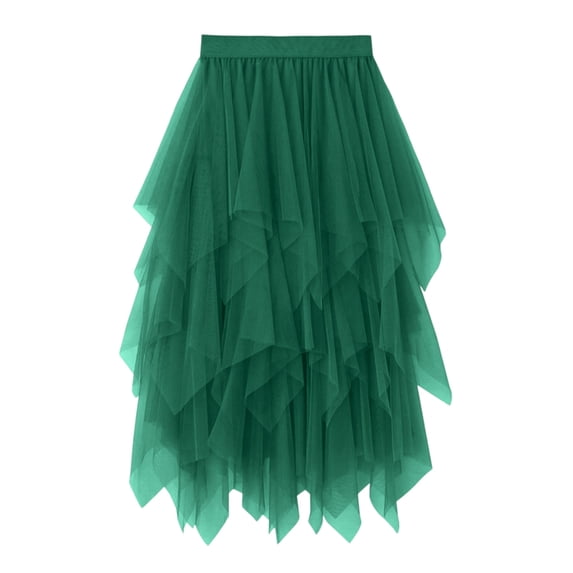 Tulle Skirts for Women High Low Layered Irregular A-Line Midi Skirt Fairy Tutu Women High Elastic Waist Party Skirt Green