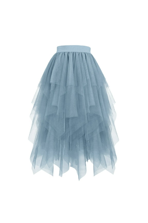 Tulle Skirts for Women High Waist Elastic Midi Skirt A-line Irregular Layered Mesh Tutu Skirts