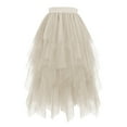 thumbnail image 1 of Tulle Skirts for Women High Waist Elastic Midi Skirt A-line Irregular Layered Mesh Tutu Skirts, 1 of 3