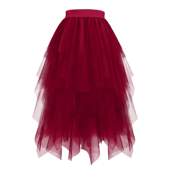 Tulle Skirts for Women High Waist Puffy Skirts A-line Midi Irregular Skirt