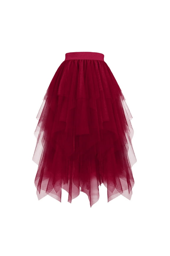 Tulle Skirts for Women High Waist Puffy Skirts A-line Midi Irregular Skirt