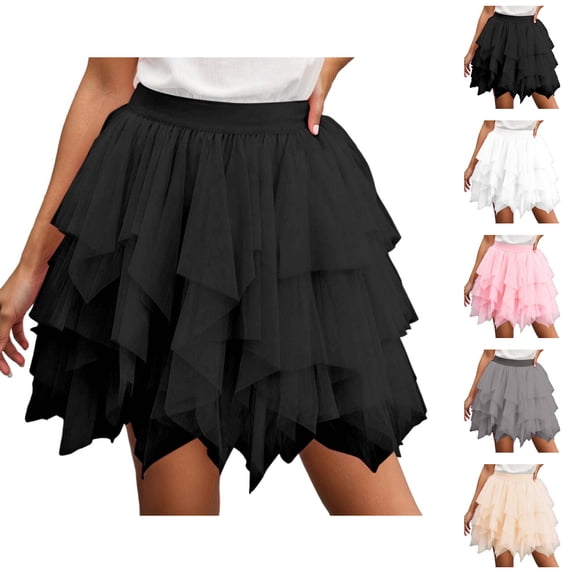 Tulle Skirts for Women High Waisted Irregular Mesh Layered Puffy Fairy Skirts A Line Tutu Skirt Mini Skirt