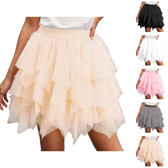 Tulle Skirts for Women High Waisted Irregular Mesh Layered Puffy Fairy Skirts A Line Tutu Skirt Mini Skirt