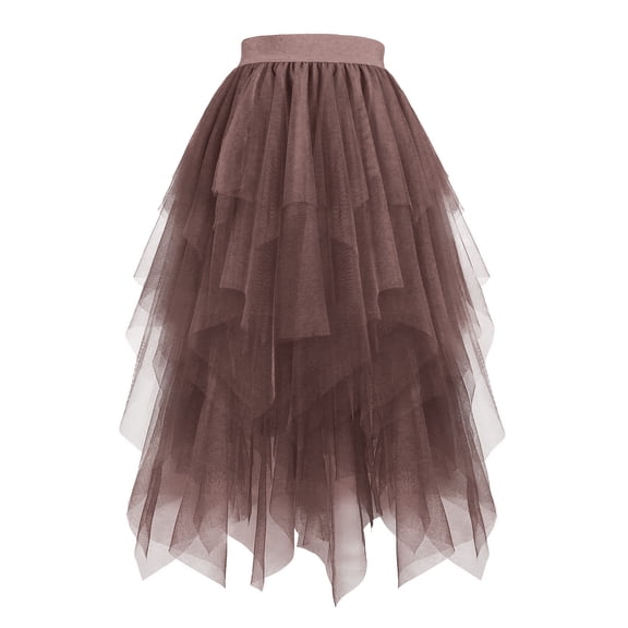ZunFeo Tulle Skirts for Women High Waisted Tutu Skirts A-line Long Mesh Tiered Skirt for Dance Party Khaki XS