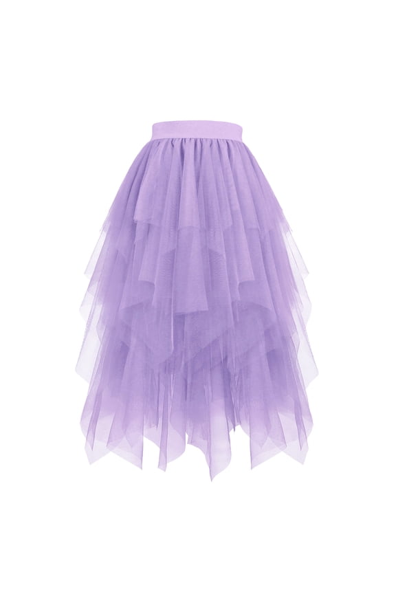 Tulle Skirts for Women High Waisted Tutu Skirts A-line Long Mesh Tiered Skirt for Dance Party Purple S
