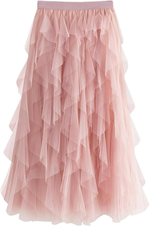 Tulle Skirts for Women Long Length Tutu Fairy Tiered Skirt A Line Mesh Elastic Waist Skirts