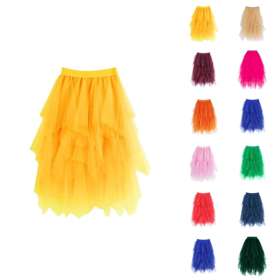 Tulle Skirts for Women Mid Length Elastic Waist Flowy A Line Asymmetrical Puffy Skirt Fairy Skirt Layered Mesh Dance Skirts